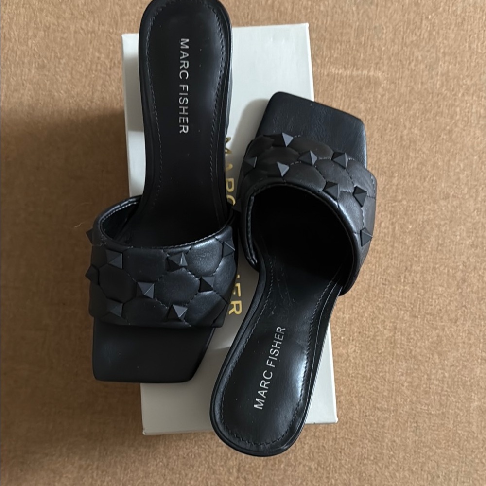 Marc Fisher Black Quilted Slide Sandals